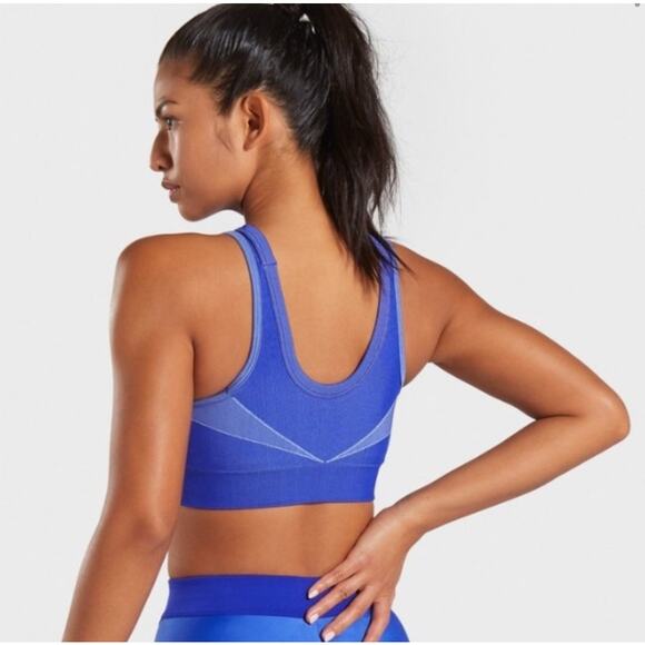 Gymshark Blue Turbo Seamless Sports Bra Medium Activewear Workout - Picture 3 of 8